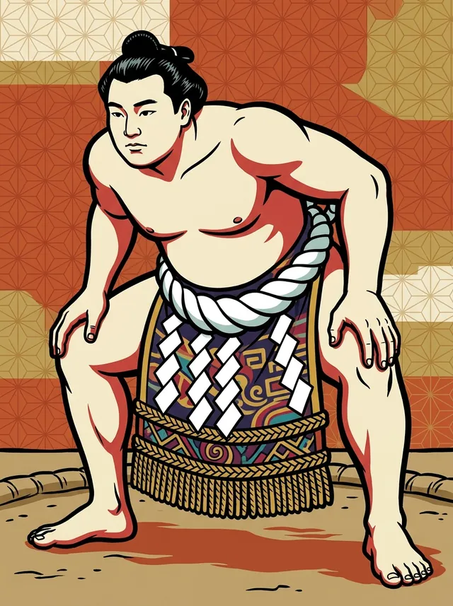 AI-generated illustration of a representative sumo wrestler. Not a photograph or a likeness of Miyagiyama Fukumatsu.
