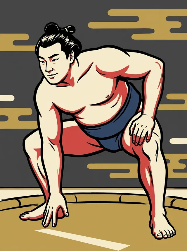 AI-generated illustration of a representative sumo wrestler. Not a photograph or a likeness of Katsuragawa Rikizo.