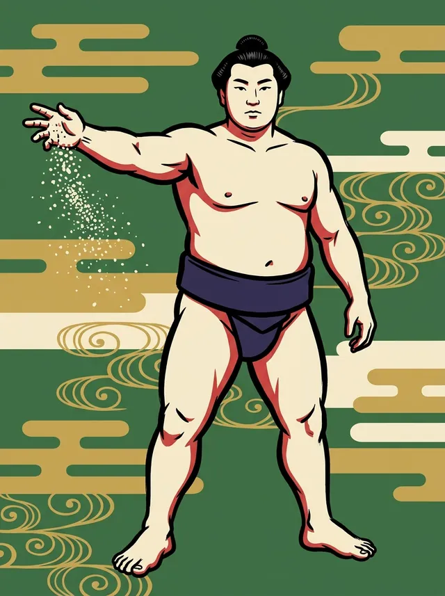 AI-generated illustration of a representative sumo wrestler. Not a photograph or a likeness of Asahikari Kametaro.