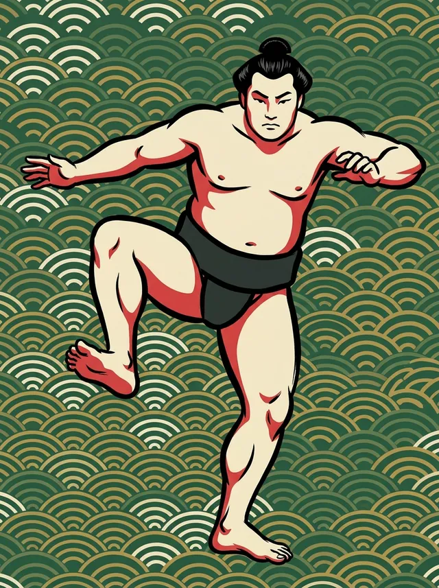 AI-generated illustration of a representative sumo wrestler. Not a photograph or a likeness of Shinkai Kozo.
