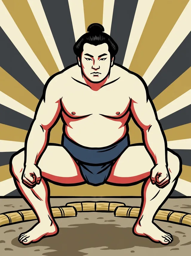 AI-generated illustration of a representative sumo wrestler. Not a photograph or a likeness of Hatasegawa Kunishichiro.