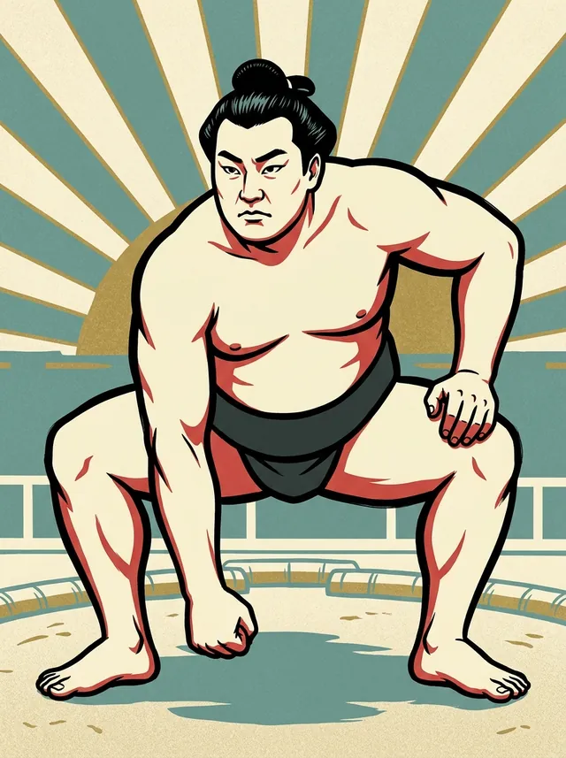 AI-generated illustration of a representative sumo wrestler. Not a photograph or a likeness of Kaigetsu Kantaro.