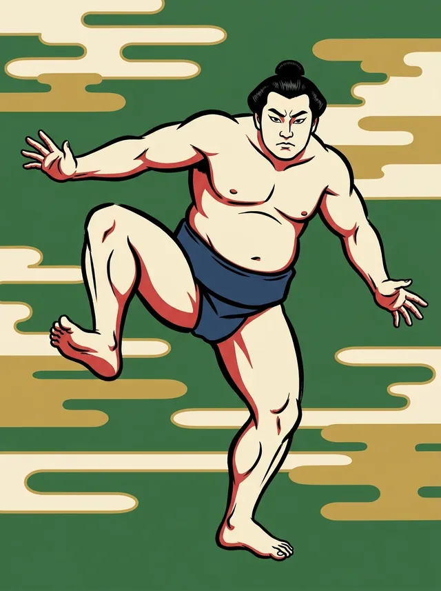 AI-generated illustration of a representative sumo wrestler. Not a photograph or a likeness of Wakashima Saburo.
