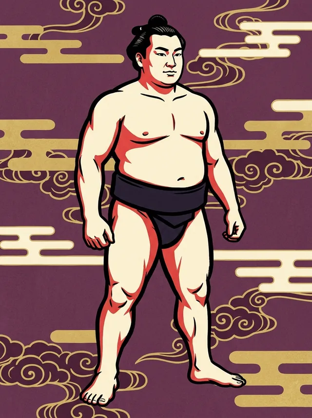 AI-generated illustration of a representative sumo wrestler. Not a photograph or a likeness of Iwakiyama Kenjiro.