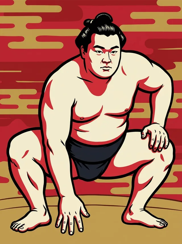 AI-generated illustration of a representative sumo wrestler. Not a photograph or a likeness of Oshima Sataro.