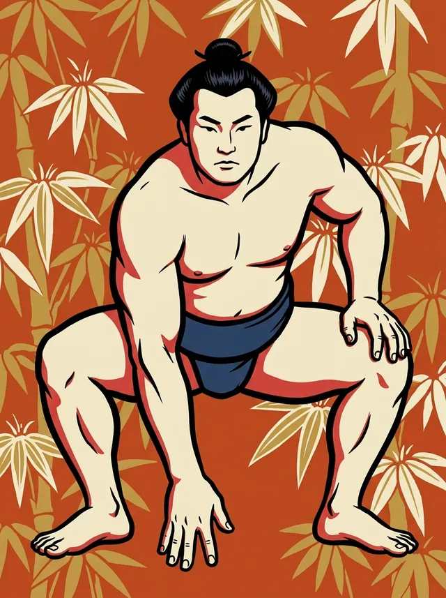 AI-generated illustration of a representative sumo wrestler. Not a photograph or a likeness of Hishuzan Sakae.