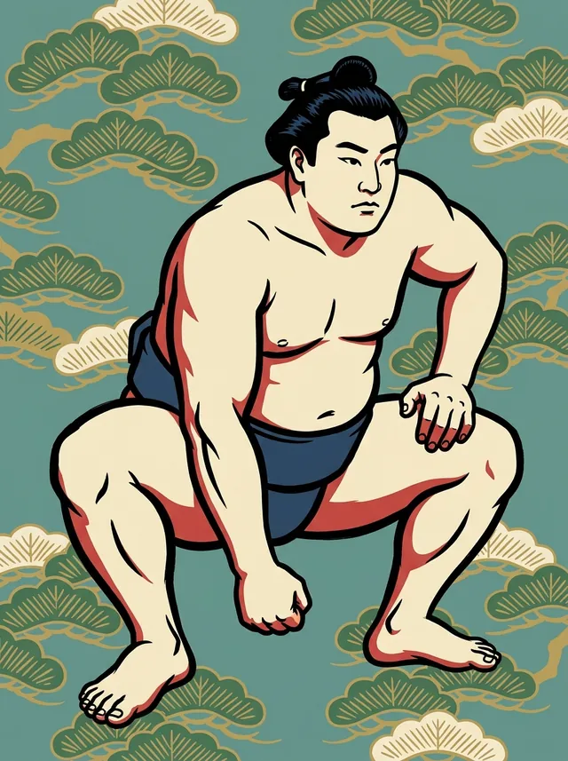 AI-generated illustration of a representative sumo wrestler. Not a photograph or a likeness of Komanishiki Nobuki.