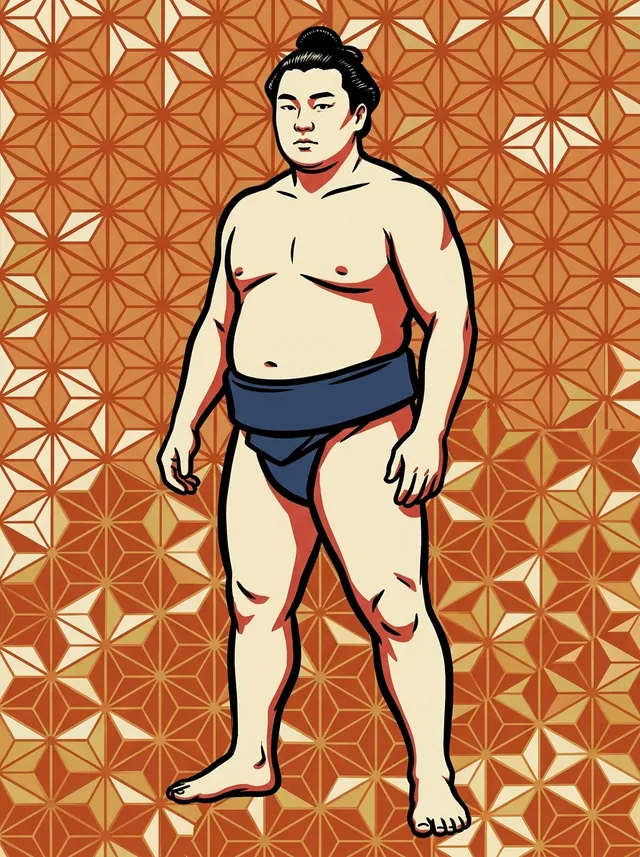AI-generated illustration of a representative sumo wrestler. Not a photograph or a likeness of Choshinada Denemon.