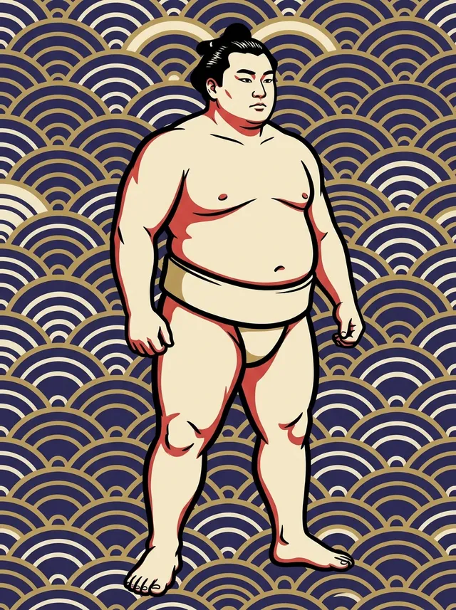 AI-generated illustration of a representative sumo wrestler. Not a photograph or a likeness of Takanohana Takeya.