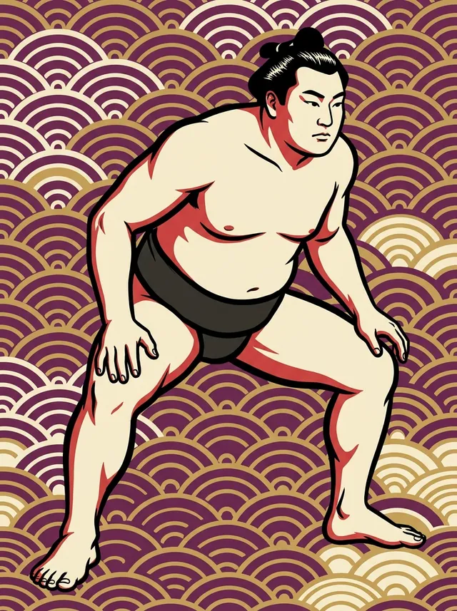 AI-generated illustration of a representative sumo wrestler. Not a photograph or a likeness of Takanobori Hirochika.