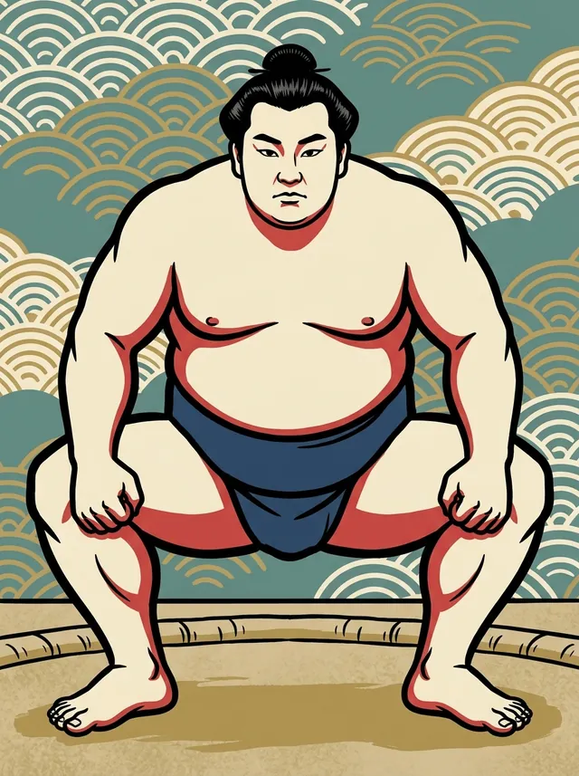 AI-generated illustration of a representative sumo wrestler. Not a photograph or a likeness of Kaikozan Daigoro.