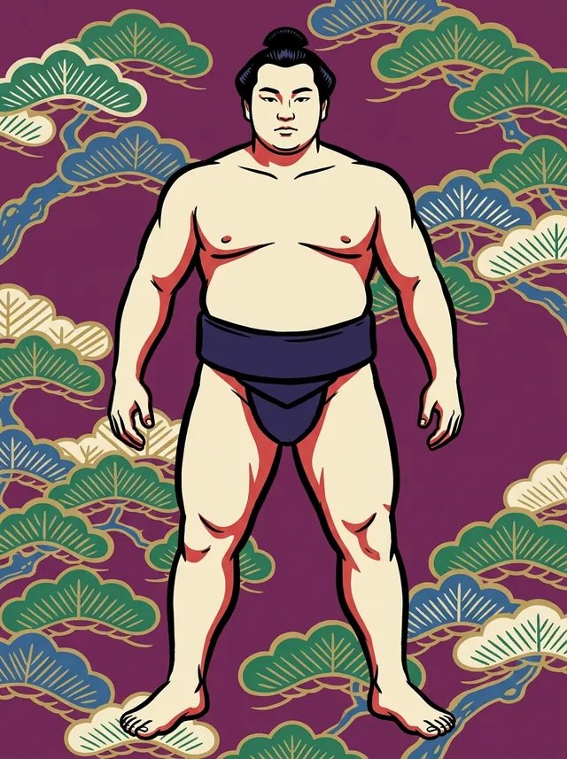 AI-generated illustration of a representative sumo wrestler. Not a photograph or a likeness of Asahigawa Kokichi.