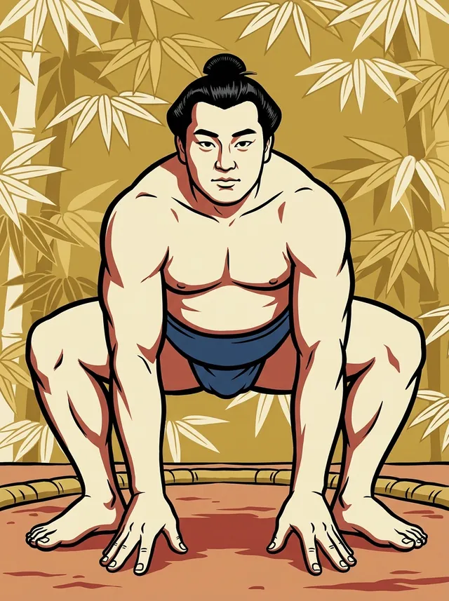 AI-generated illustration of a representative sumo wrestler. Not a photograph or a likeness of Onohama Katsuji.