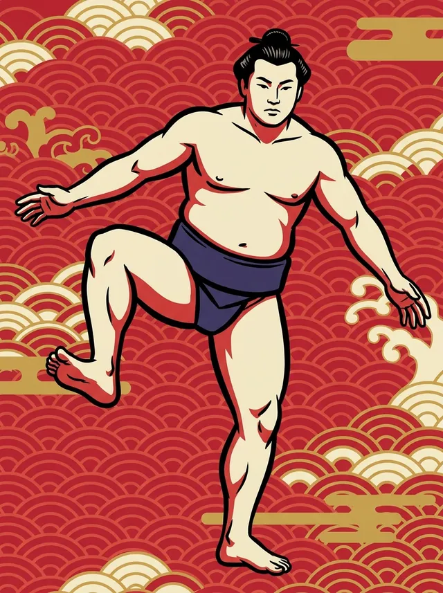 AI-generated illustration of a representative sumo wrestler. Not a photograph or a likeness of Taikyuzan Takayoshi.