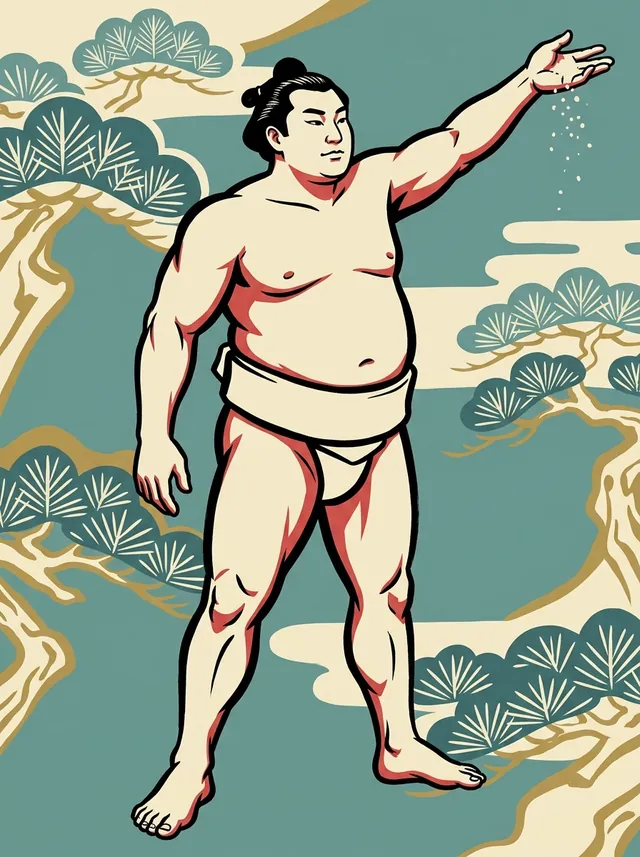 AI-generated illustration of a representative sumo wrestler. Not a photograph or a likeness of Onami Taehiro.