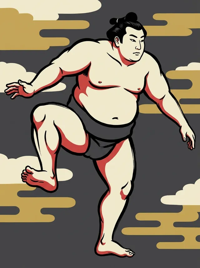 AI-generated illustration of a representative sumo wrestler. Not a photograph or a likeness of Kakogawa Hidegoro.