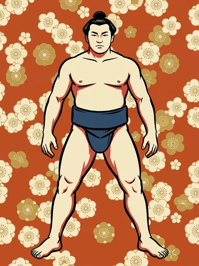 AI-generated illustration of a representative sumo wrestler. Not a photograph or a likeness of Kyushuzan Yoshio.