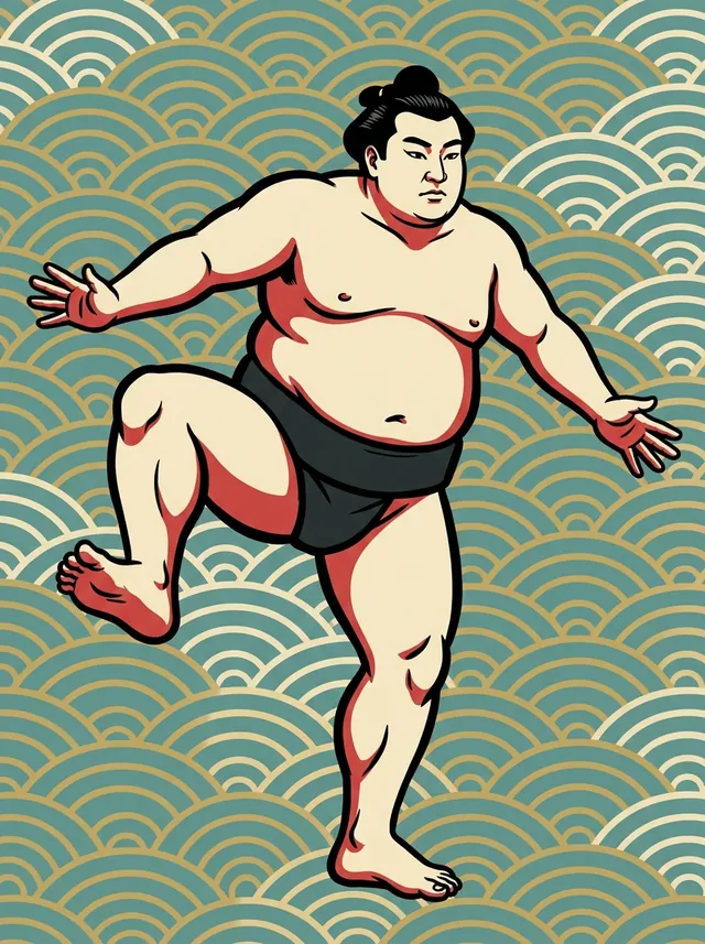 AI-generated illustration of a representative sumo wrestler. Not a photograph or a likeness of Banjaku Kumataro.