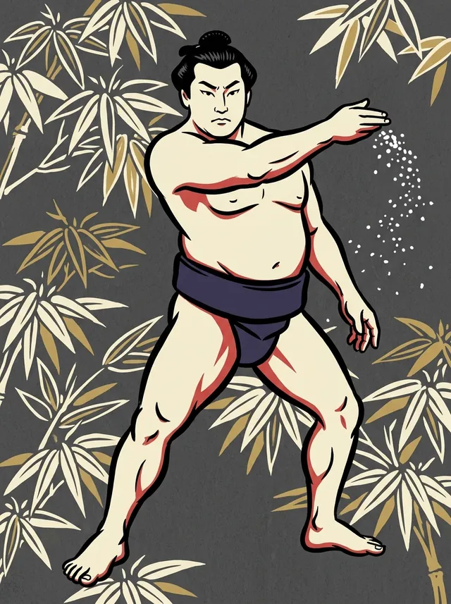 AI-generated illustration of a representative sumo wrestler. Not a photograph or a likeness of Dewaminato Rikichi.