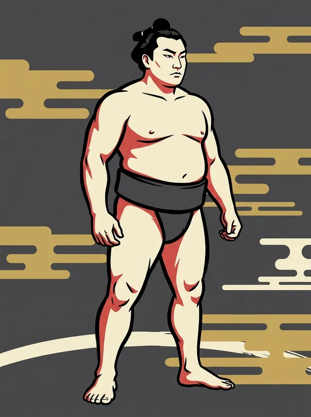 AI-generated illustration of a representative sumo wrestler. Not a photograph or a likeness of Tamanoumi Umekichi.