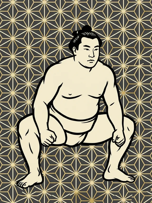 AI-generated illustration of a representative sumo wrestler. Not a photograph or a likeness of Kasagiyama Katsuichi.