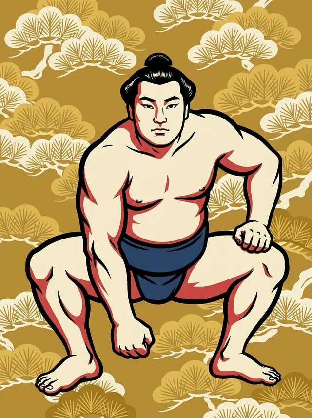 AI-generated illustration of a representative sumo wrestler. Not a photograph or a likeness of Amagiyama Idayu.
