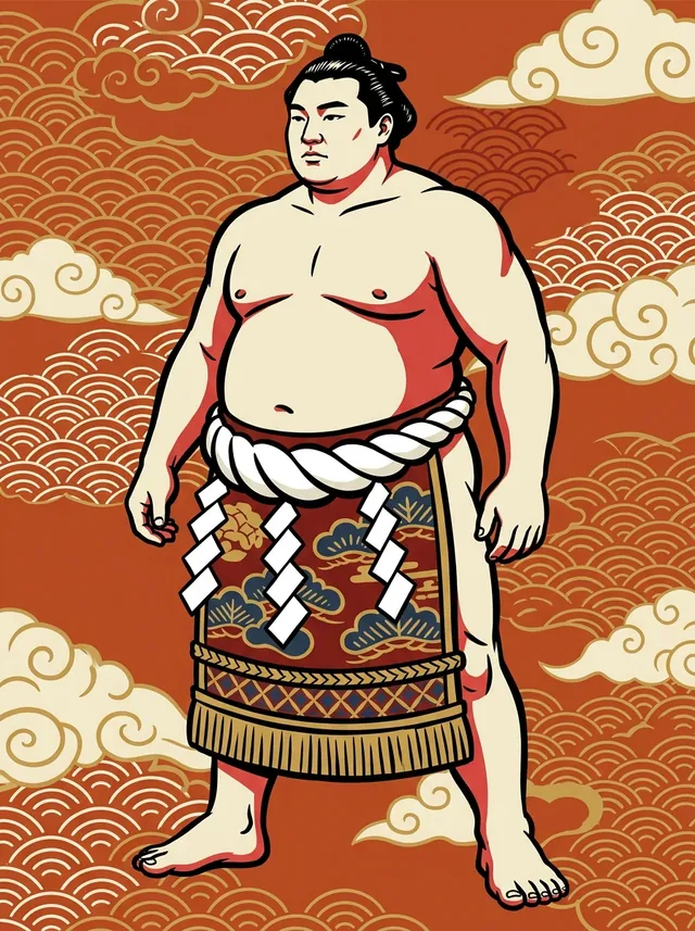 AI-generated illustration of a representative sumo wrestler. Not a photograph or a likeness of Maedayama Eigoro.