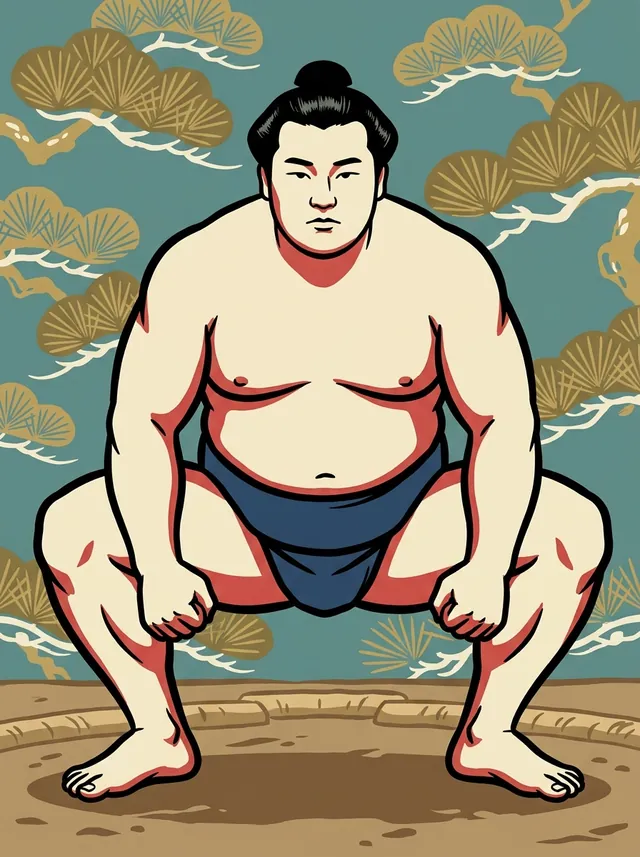 AI-generated illustration of a representative sumo wrestler. Not a photograph or a likeness of Nayoroiwa Shizuo.