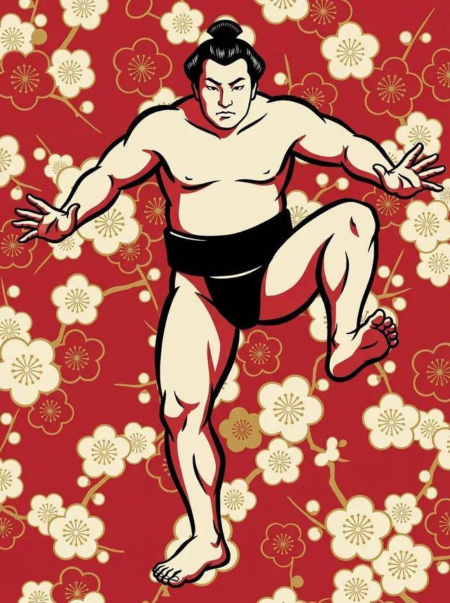 AI-generated illustration of a representative sumo wrestler. Not a photograph or a likeness of Matsuragata Tatsuya.