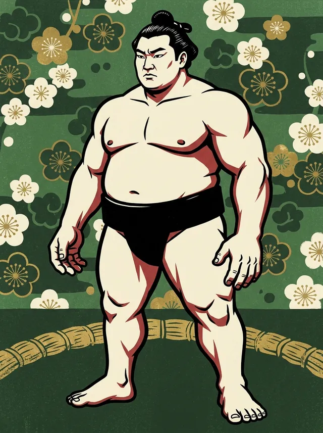 AI-generated illustration of a representative sumo wrestler. Not a photograph or a likeness of Sagamigawa Yoshinobu.