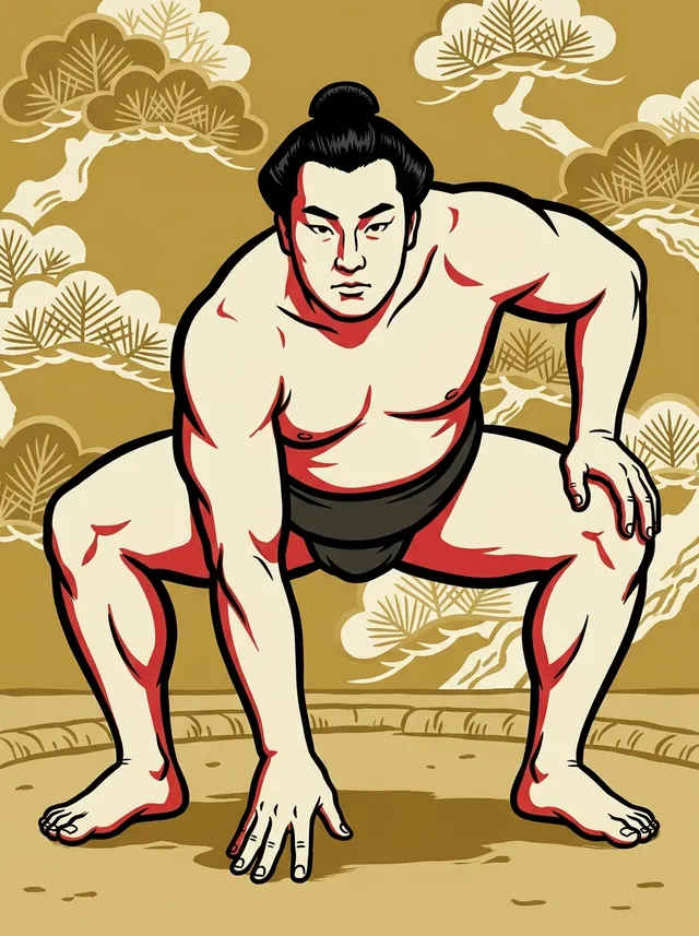 AI-generated illustration of a representative sumo wrestler. Not a photograph or a likeness of Sakuranishiki Morihiro.