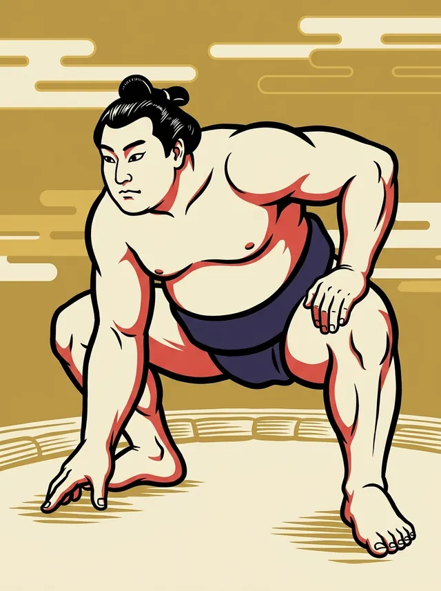 AI-generated illustration of a representative sumo wrestler. Not a photograph or a likeness of Tominishiki Ichimatsu.