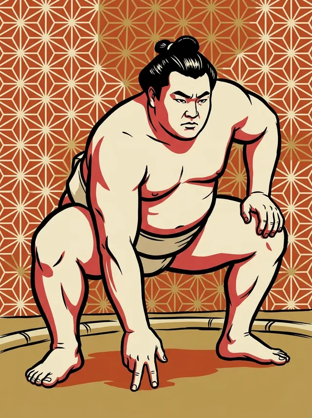 AI-generated illustration of a representative sumo wrestler. Not a photograph or a likeness of Toyoshima Masao.