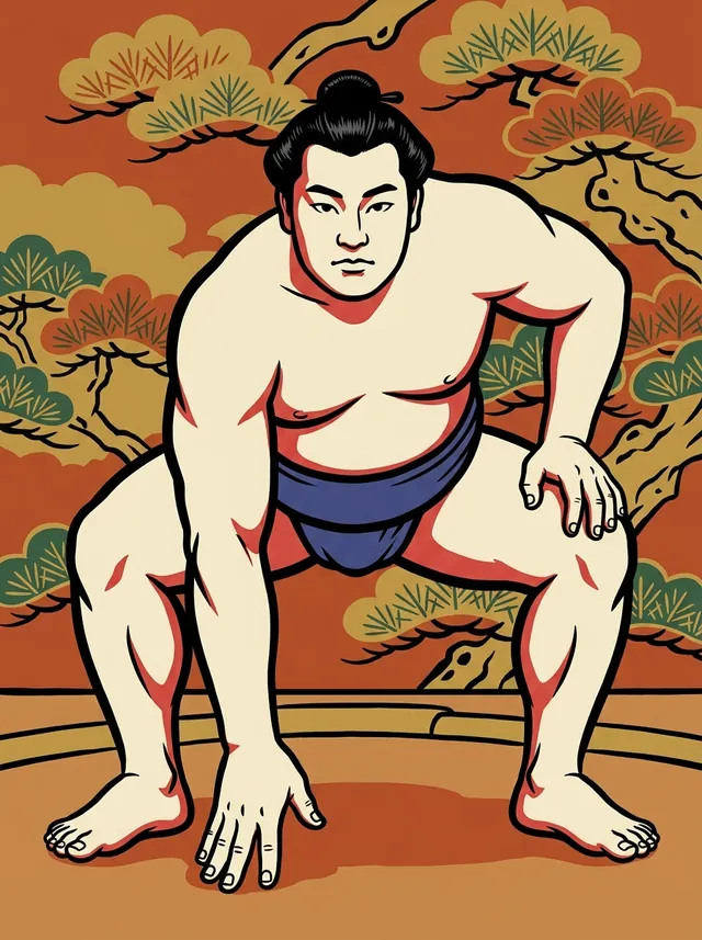 AI-generated illustration of a representative sumo wrestler. Not a photograph or a likeness of Otogaiwa Tatsuo.