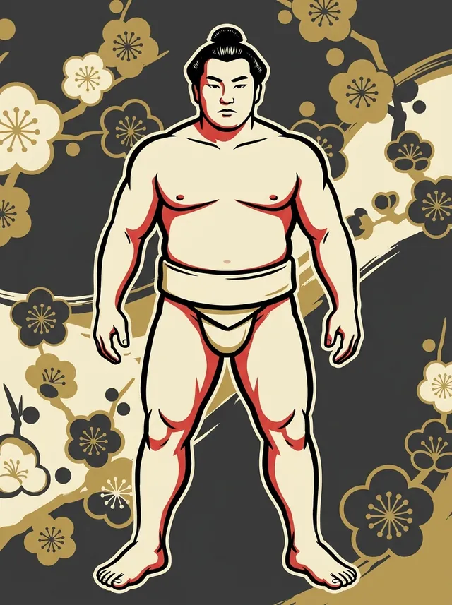 AI-generated illustration of a representative sumo wrestler. Not a photograph or a likeness of Kamikaze Shoichi.