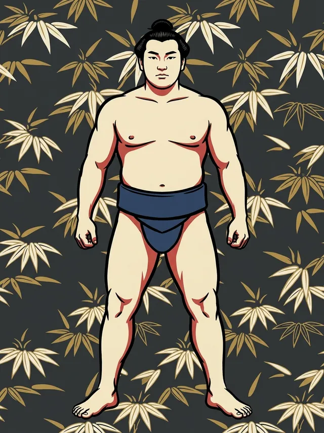 AI-generated illustration of a representative sumo wrestler. Not a photograph or a likeness of Terunobori Katsuhiko.