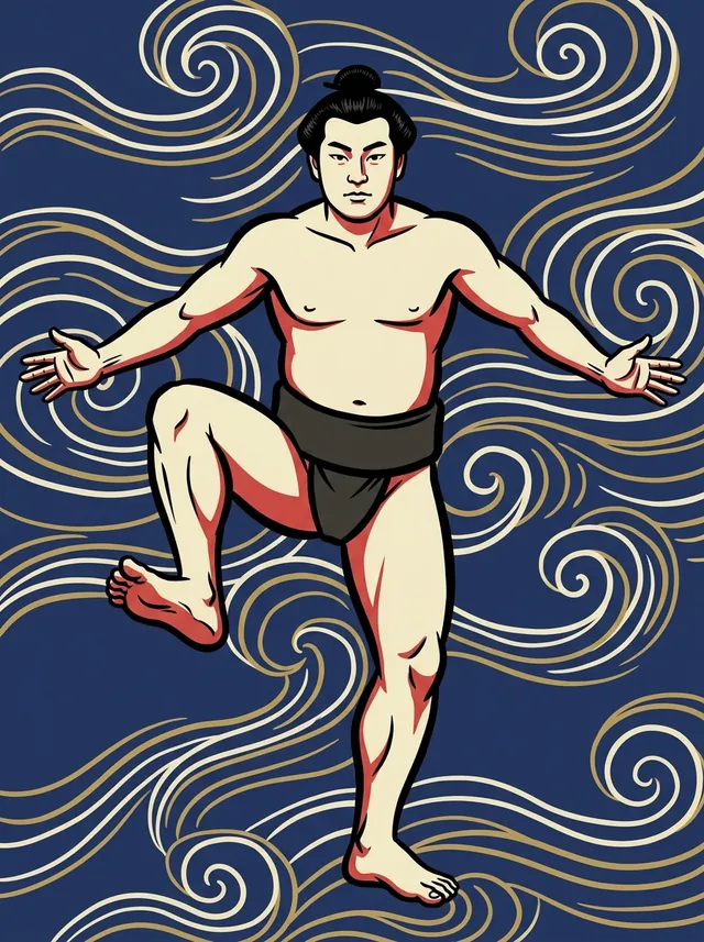 AI-generated illustration of a representative sumo wrestler. Not a photograph or a likeness of Okuma Munekiyo.