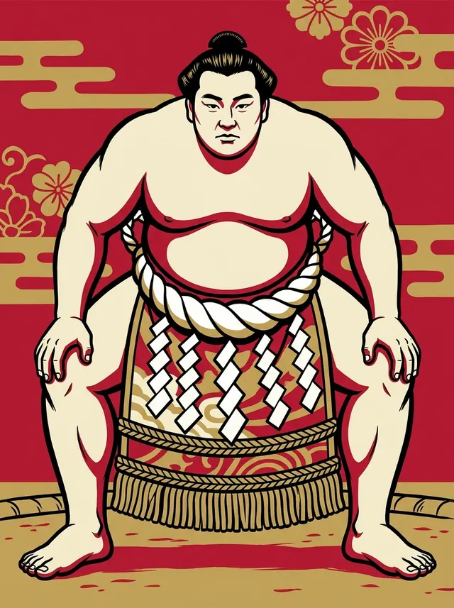 AI-generated illustration of a representative sumo wrestler. Not a photograph or a likeness of Azumafuji Kinichi.