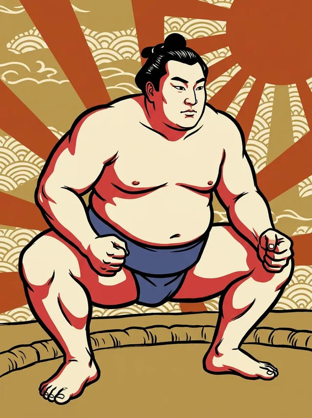AI-generated illustration of a representative sumo wrestler. Not a photograph or a likeness of Hitachiumi Mitsuhisa.