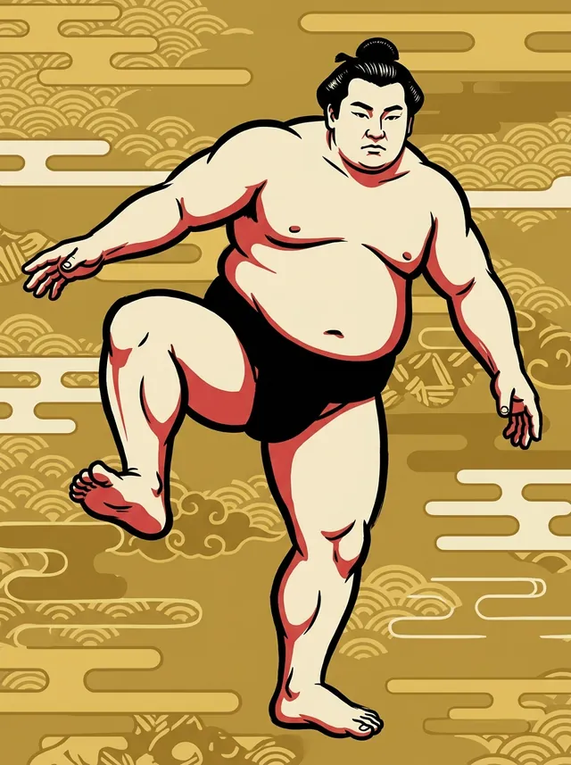 AI-generated illustration of a representative sumo wrestler. Not a photograph or a likeness of Mitsuneyama Hokoku.