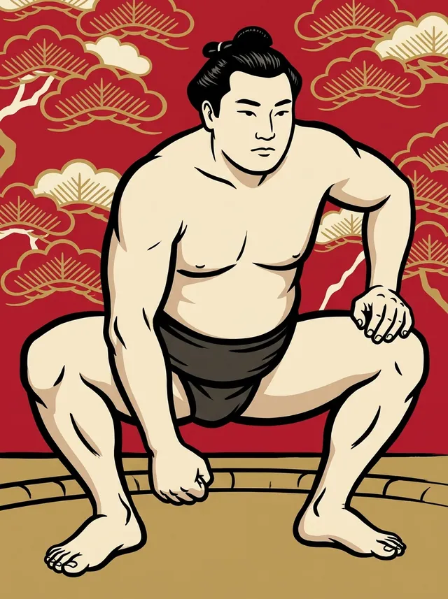 AI-generated illustration of a representative sumo wrestler. Not a photograph or a likeness of Itsutsuumi Yoshio.