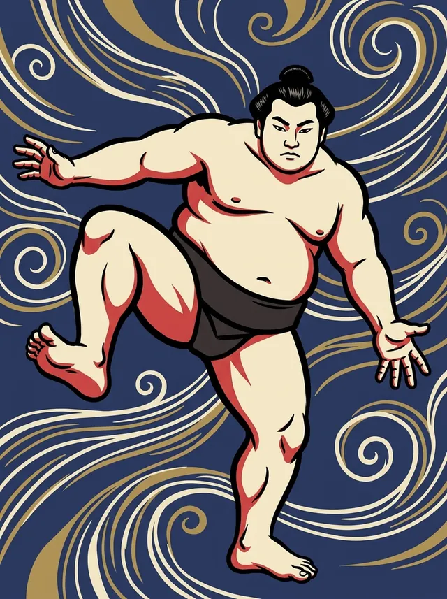 AI-generated illustration of a representative sumo wrestler. Not a photograph or a likeness of Kotonishiki Noboru.
