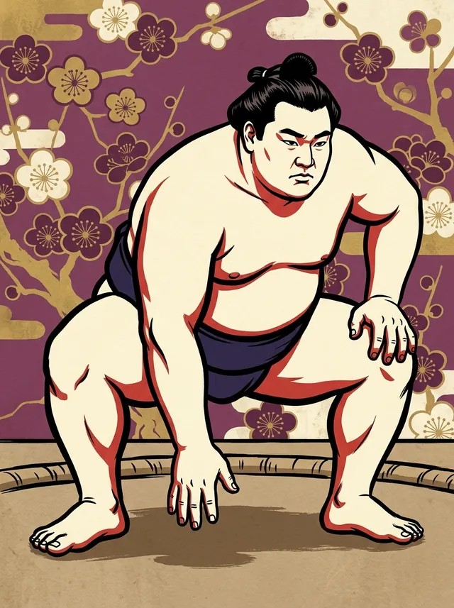 AI-generated illustration of a representative sumo wrestler. Not a photograph or a likeness of Fudoiwa Mitsuo.