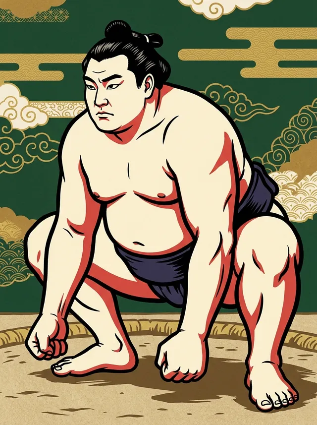 AI-generated illustration of a representative sumo wrestler. Not a photograph or a likeness of Odachi Danemon.