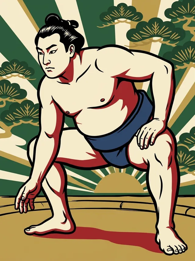 AI-generated illustration of a representative sumo wrestler. Not a photograph or a likeness of Maenoyama Seizo.