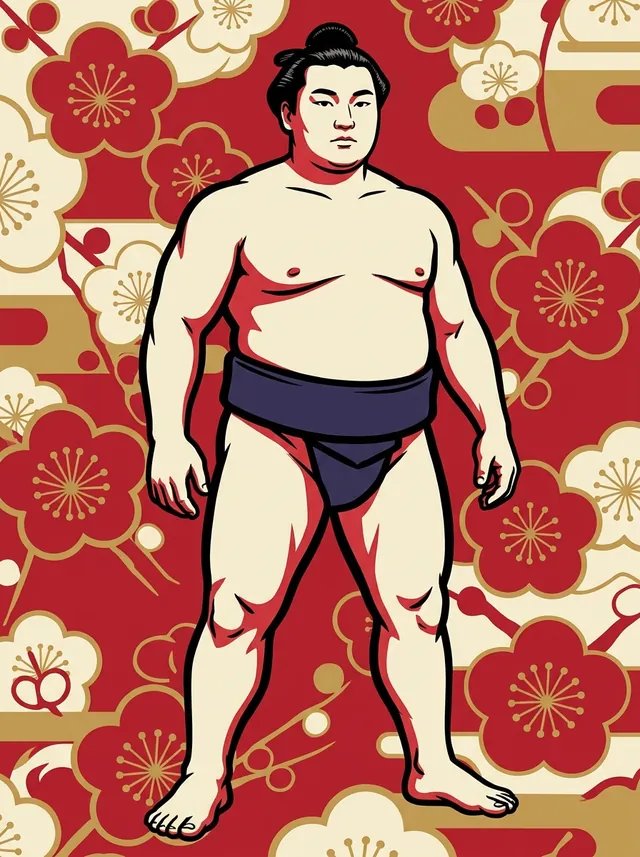 AI-generated illustration of a representative sumo wrestler. Not a photograph or a likeness of Inshuzan Minoru.