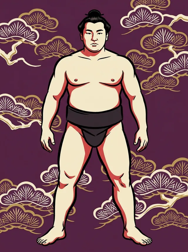 AI-generated illustration of a representative sumo wrestler. Not a photograph or a likeness of Rikidozan Mitsuhiro.