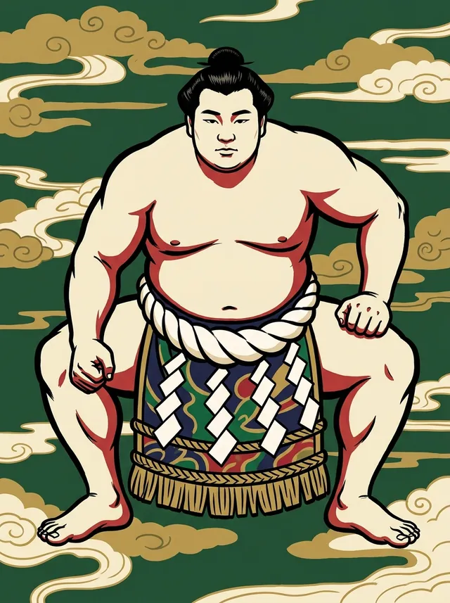AI-generated illustration of a representative sumo wrestler. Not a photograph or a likeness of Kagamisato Kiyoji.
