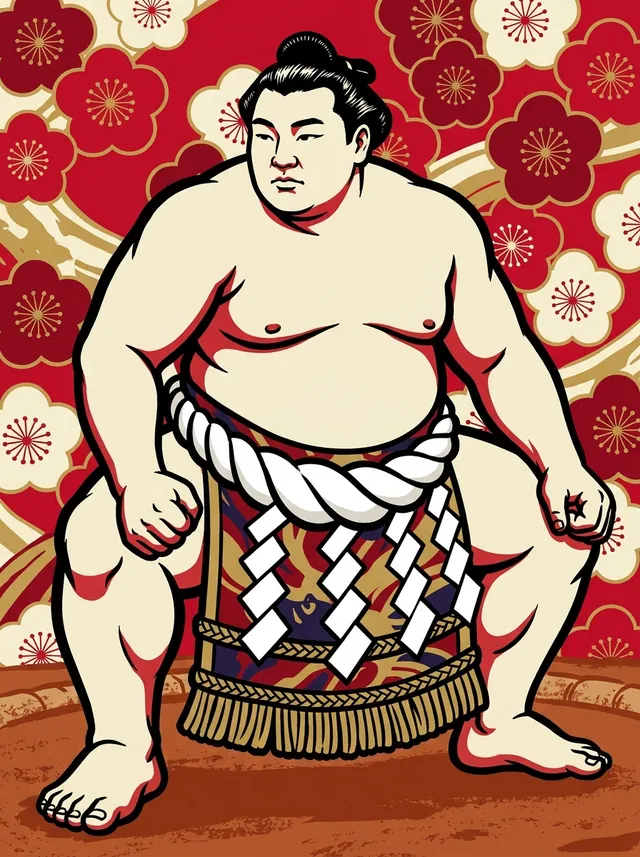 AI-generated illustration of a representative sumo wrestler. Not a photograph or a likeness of Yoshibayama Junnosuke.