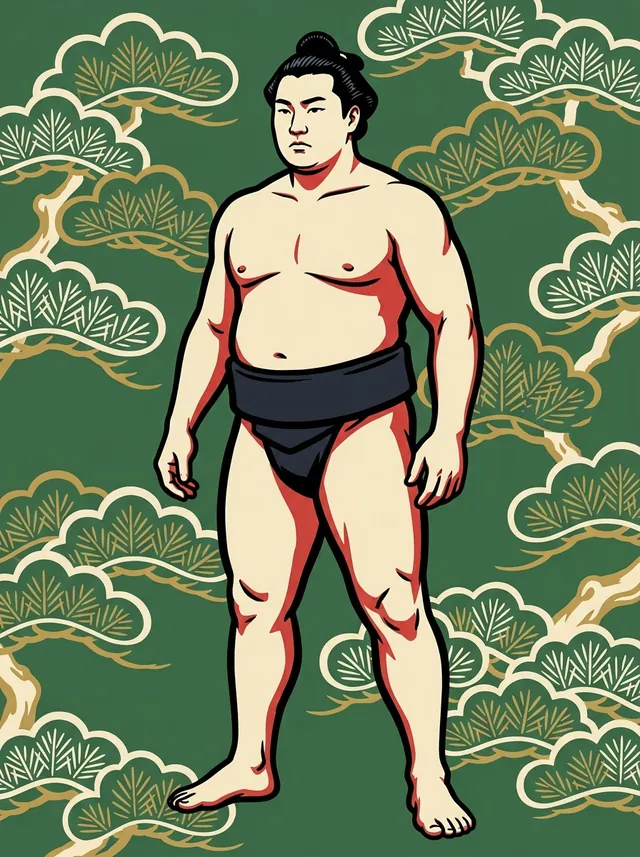 AI-generated illustration of a representative sumo wrestler. Not a photograph or a likeness of Shimizugawa Akio.